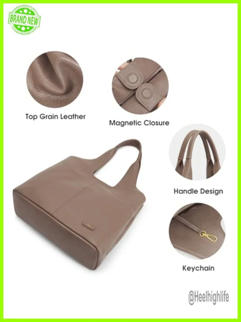 Top Grain Pebbled Cowhide Leather Tote Bag Hobo Shoulder Handbag Large Capacity